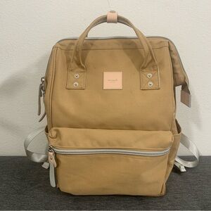 Himawari Travel School Backpack USB Charging Port 15.6 Inch Work Laptop Bag Tan